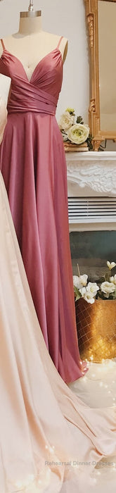 A-Line Straps Ruched Long Bridesmaid Dress Semi Formal Prom Dresses